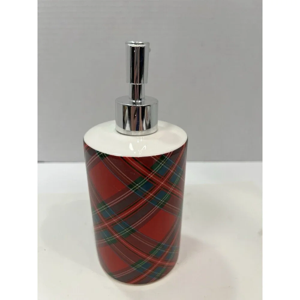 Tartan Soap Dispenser Red Green Shiny Silver Pump Unbranded Hand Wash Only Empty